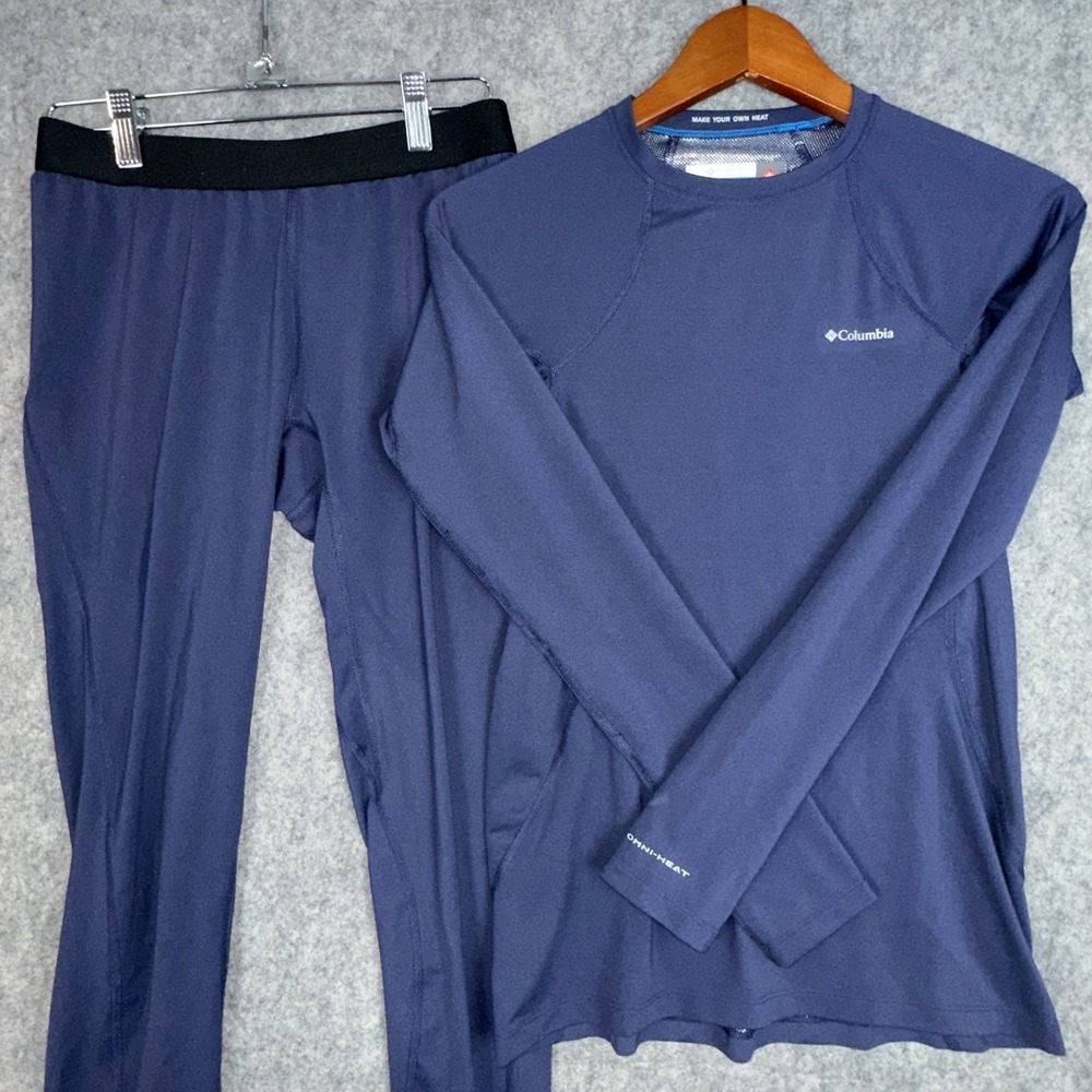 Columbia Thermal Underwear Set Women S/P Blue Top & Bottom Omni Heat Tights
